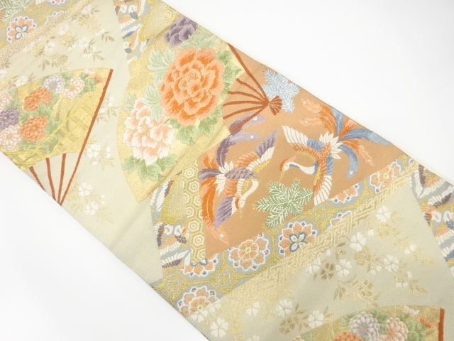 JAPANESE KIMONO / ANTIQUE FUKURO OBI / SILK / WOVEN PEONY
